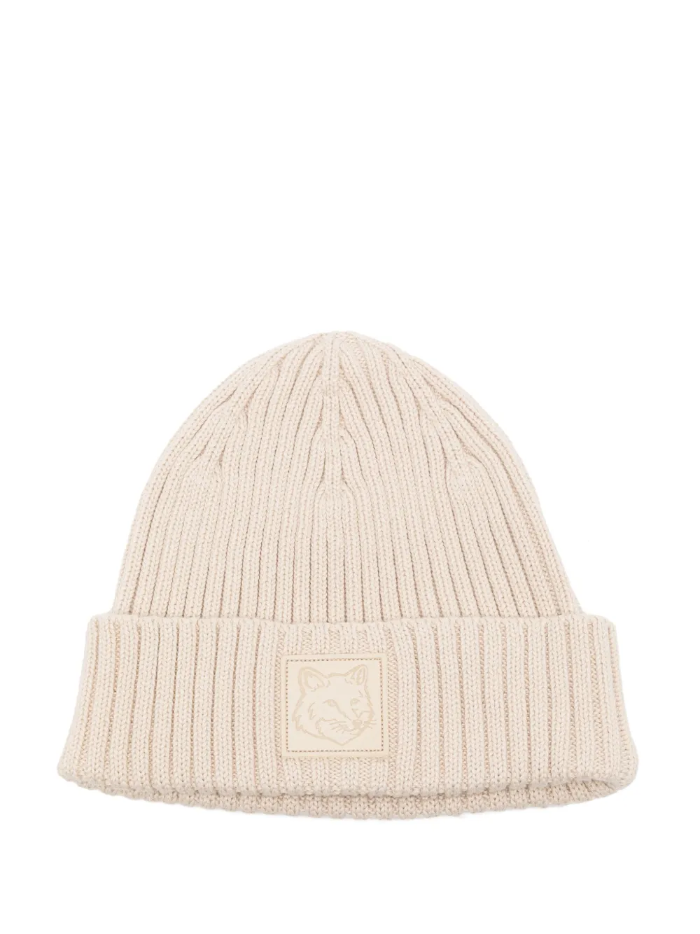 Shop Maison Kitsuné Bold-fox-head Leather Patch Beanie In Neutrals