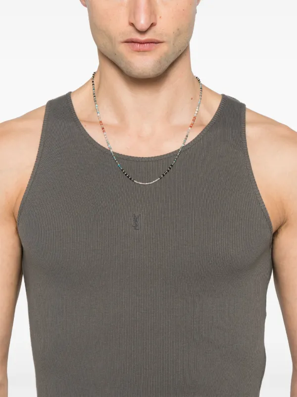Saint Laurent Cassandre-embroidered Tank Top | Grey | FARFETCH