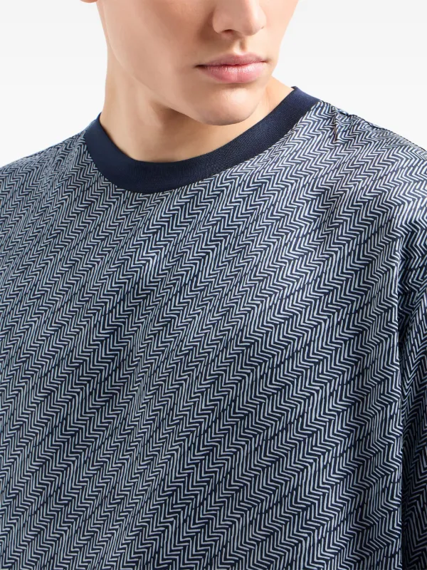 【新season】GIORGIOARMANI シルク シェブロン Tシャツ ジョルジオ アルマーニ◇シェブロンプリント シルクTシャツ 人気