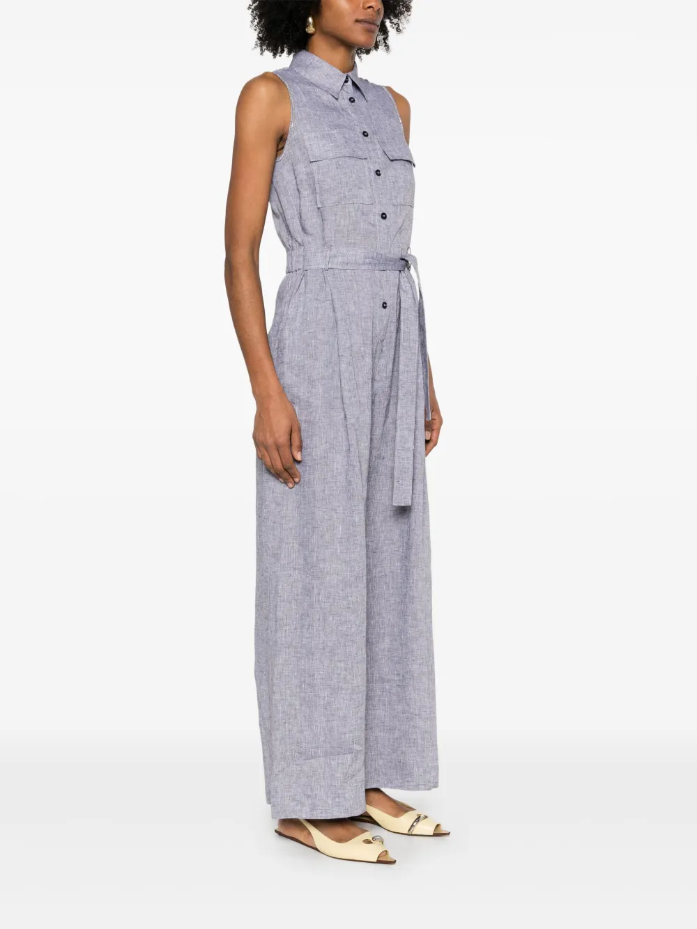 Shop Peserico Belted Linen Jumpsuit In Grau
