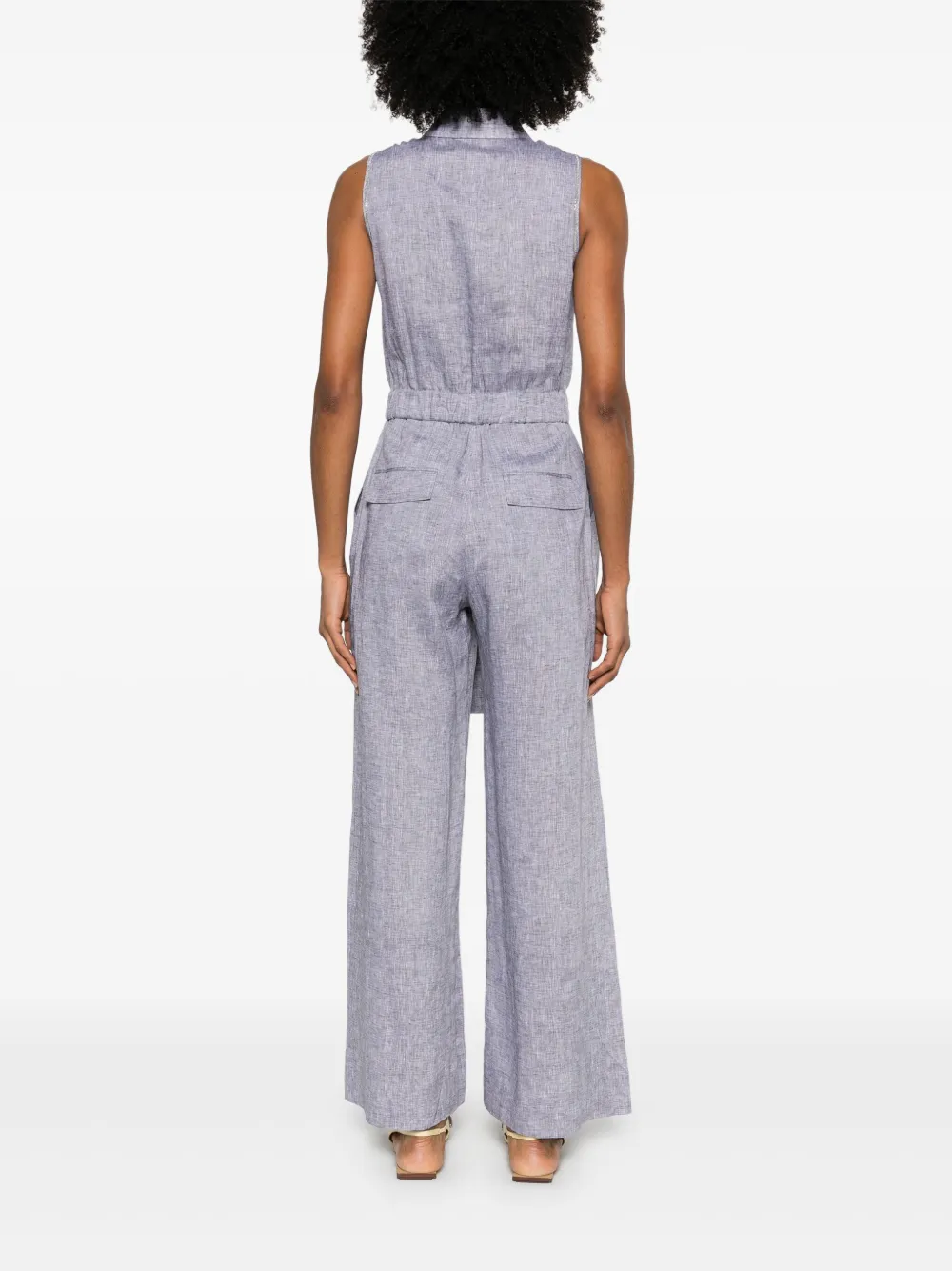 Shop Peserico Belted Linen Jumpsuit In Grau