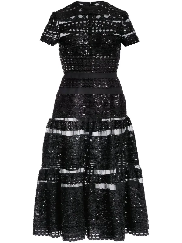 elie saab tulle embroidered midi dress Elie Saab Belted Sequin-embellished Tulle Midi Dress - Women - Pink Dresses