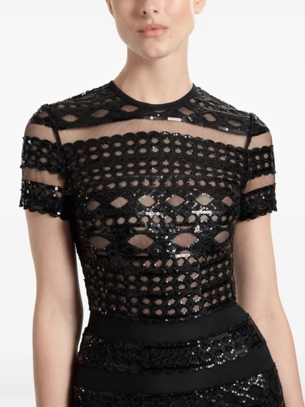 Elie Saab Tulle Embroidered Midi Dress | Black | FARFETCH