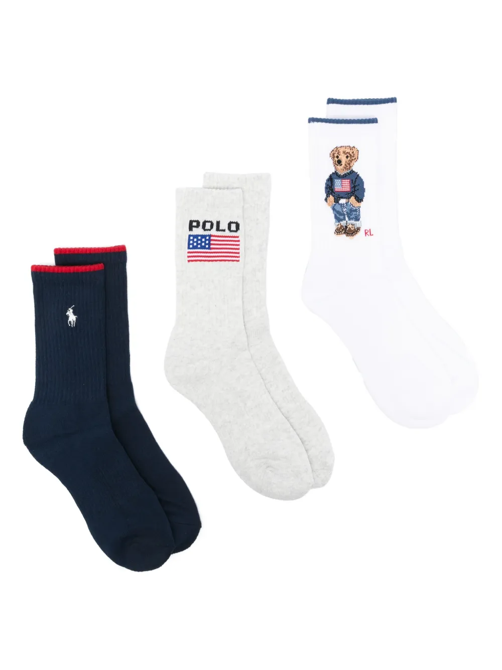 Polo Ralph Lauren Drie paar sokken met intarsia-logo Wit
