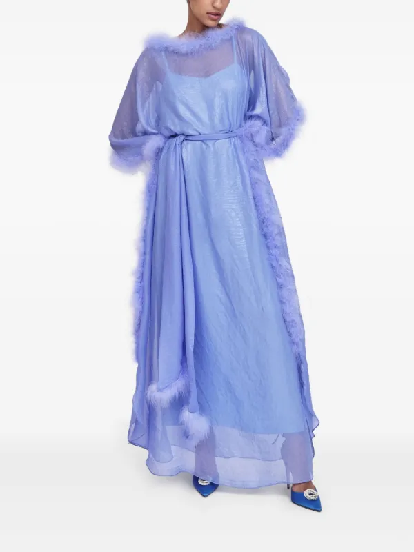 princess polly baby blue dress VIVIENNE FEATHER TRIM PUFF SLEEVE DRESS