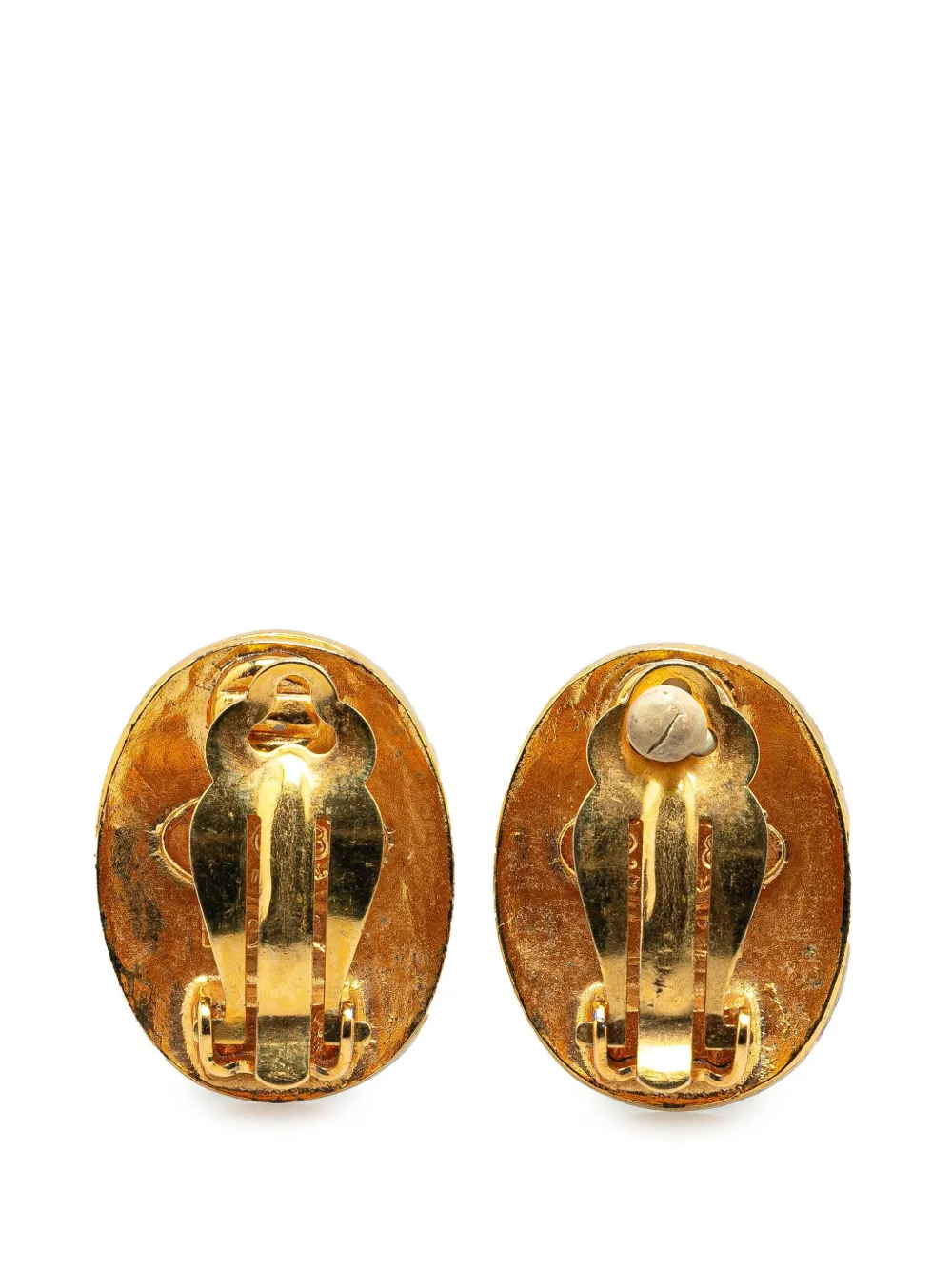 CHANEL Pre-Owned 1980-1990 Gold Plated CC Oval Clip On Earrings costume earrings - Goud