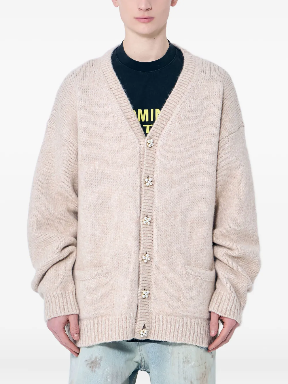 VETEMENTS faux-pearl embellished cardigan | Neutrals | Image 1