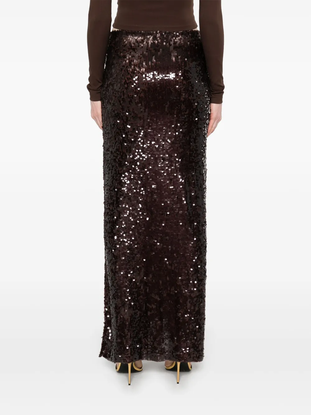 Shop Atu Body Couture Sequinned Maxi Skirt In Brown