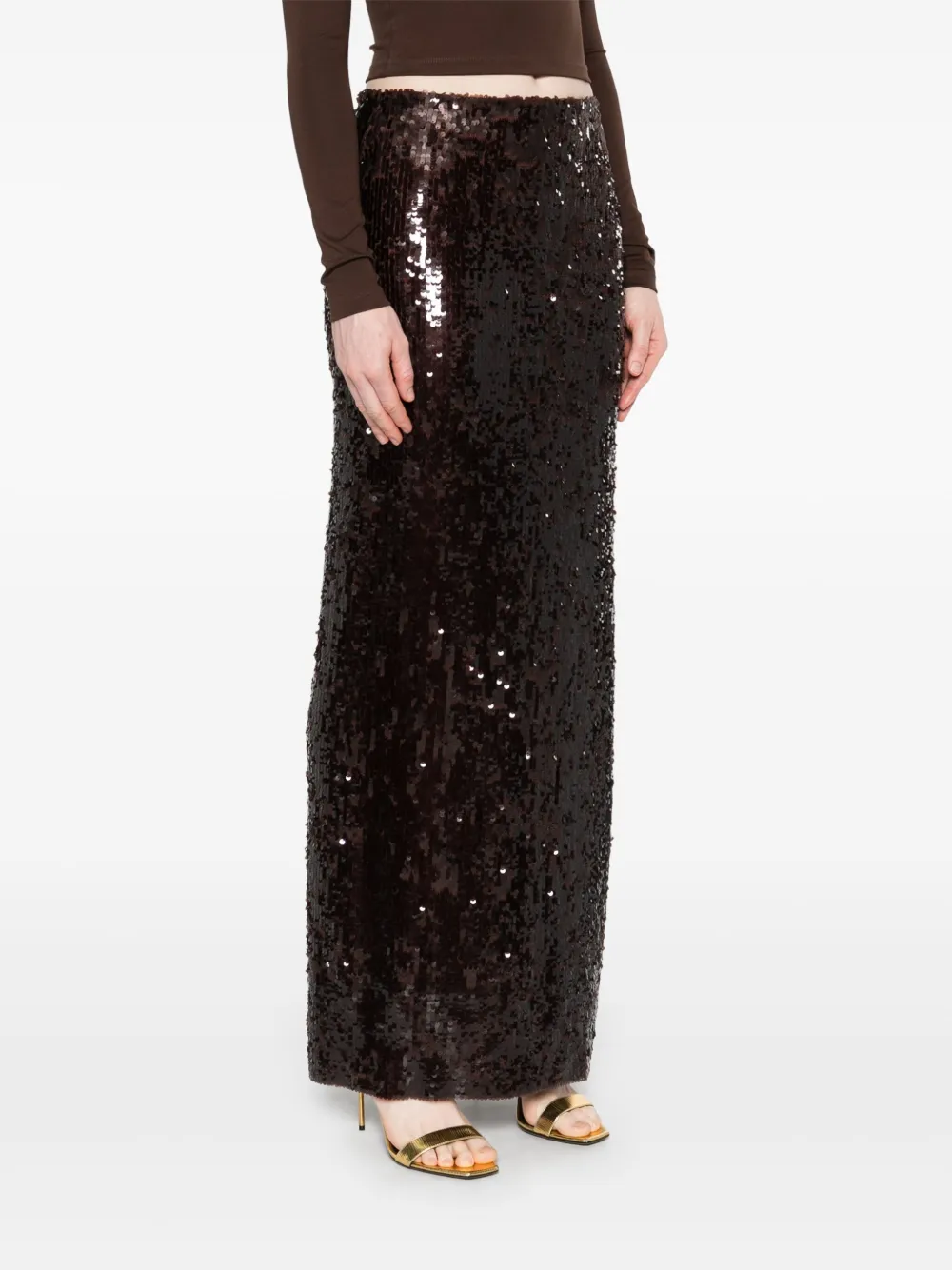 Shop Atu Body Couture Sequinned Maxi Skirt In Brown