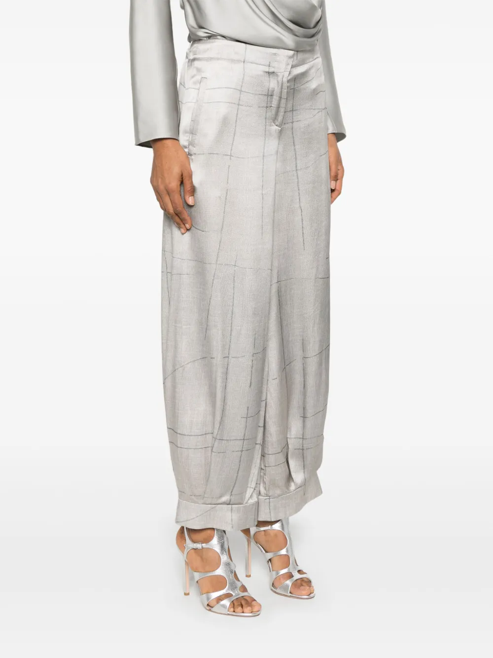 Giorgio Armani Printed Silk Trousers In Grey