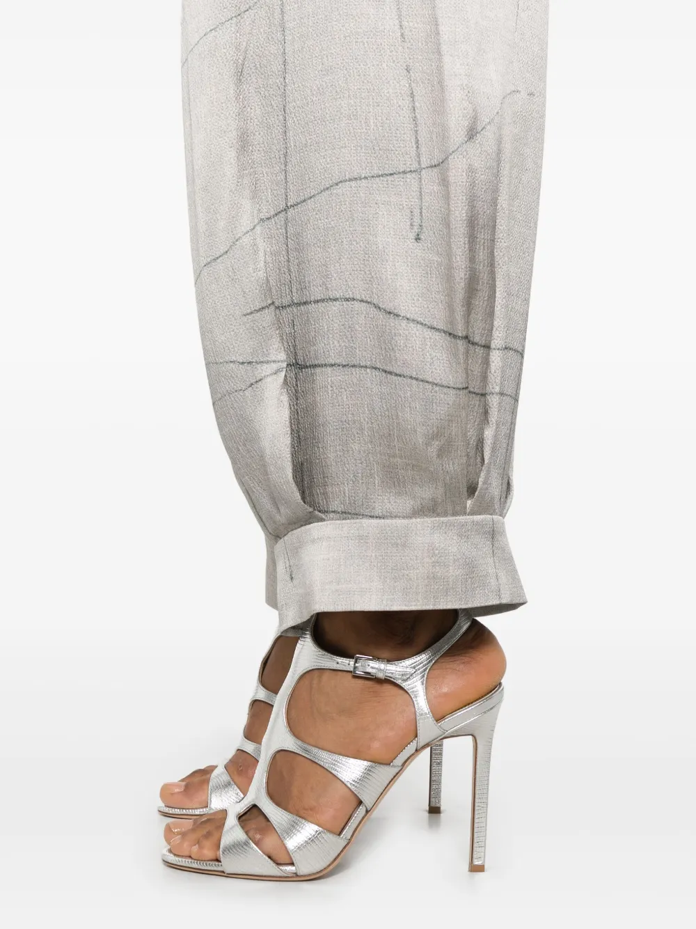Giorgio Armani Printed Silk Trousers In Grey