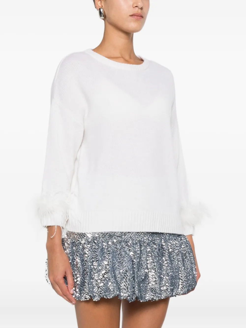 Philo-sofie Feather-trim Round-neck Sweater In White
