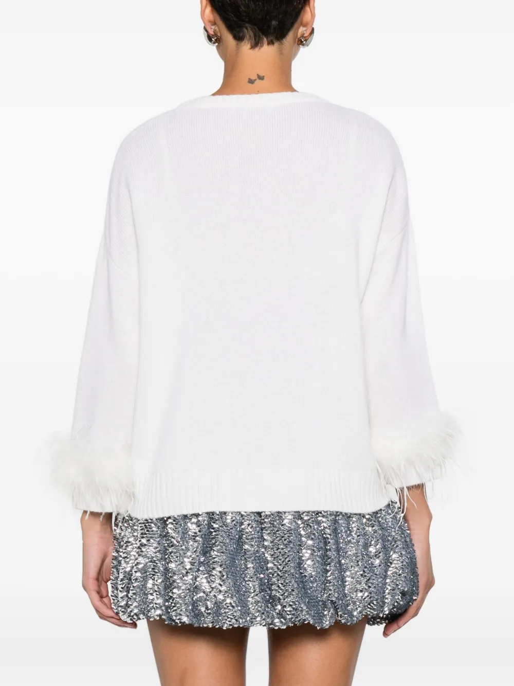 Philo-sofie Feather-trim Round-neck Sweater In White