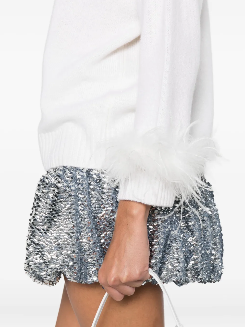 Philo-sofie Feather-trim Round-neck Sweater In White