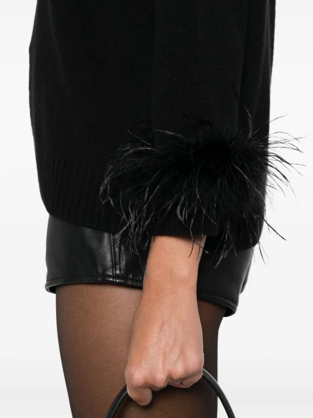 Philo-sofie Feather-trimmed Crew-neck Sweater In Black