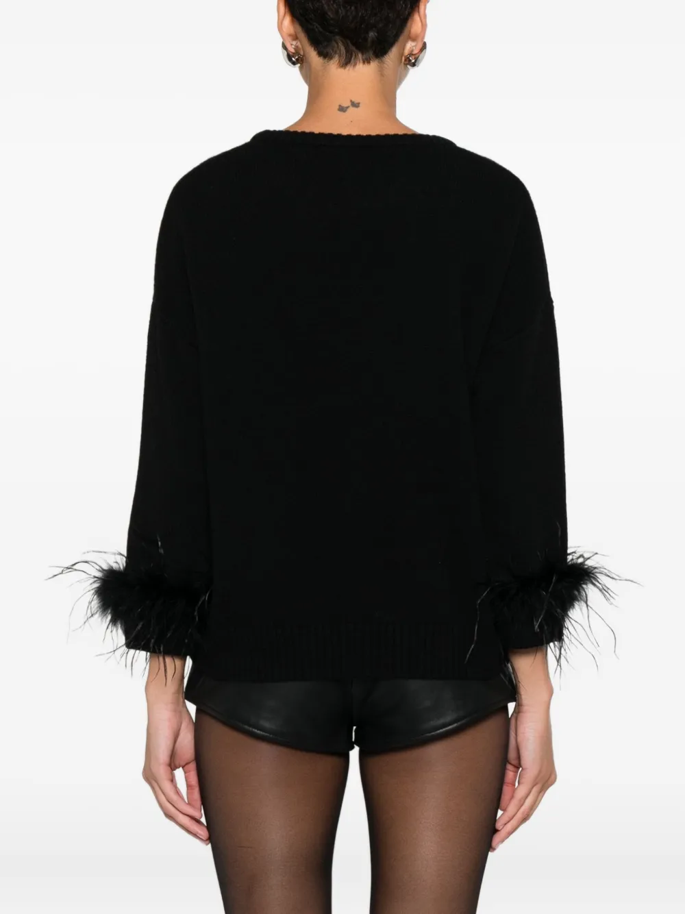 Philo-sofie Feather-trimmed Crew-neck Sweater In Black