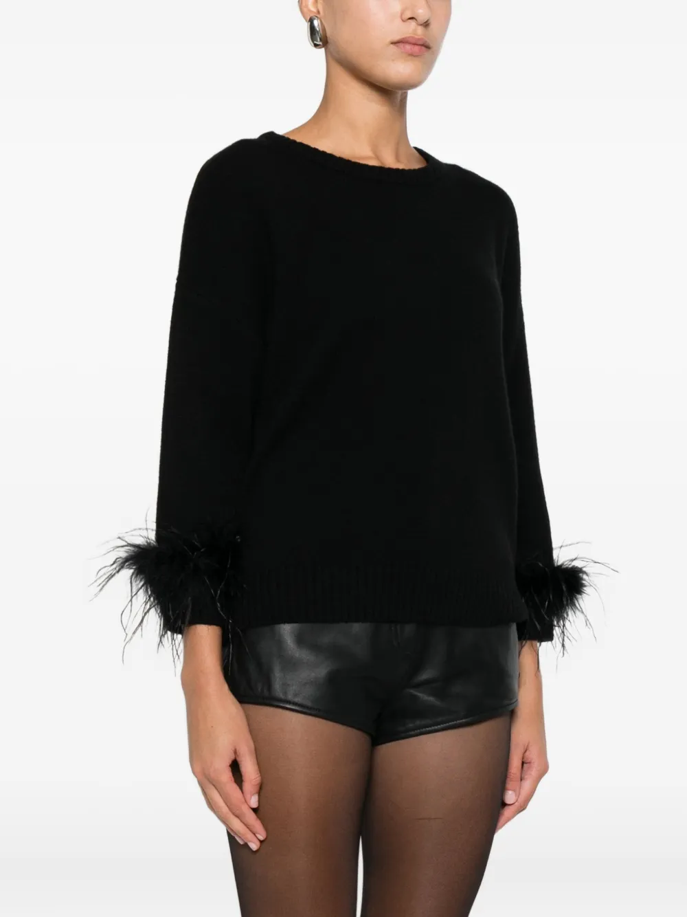 Philo-sofie Feather-trimmed Crew-neck Sweater In Black