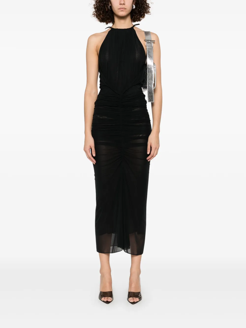 Mugler Maxi-jurk met ruches - Zwart