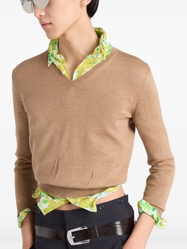 Prada Wool V-neck Sweater | Brown | FARFETCH