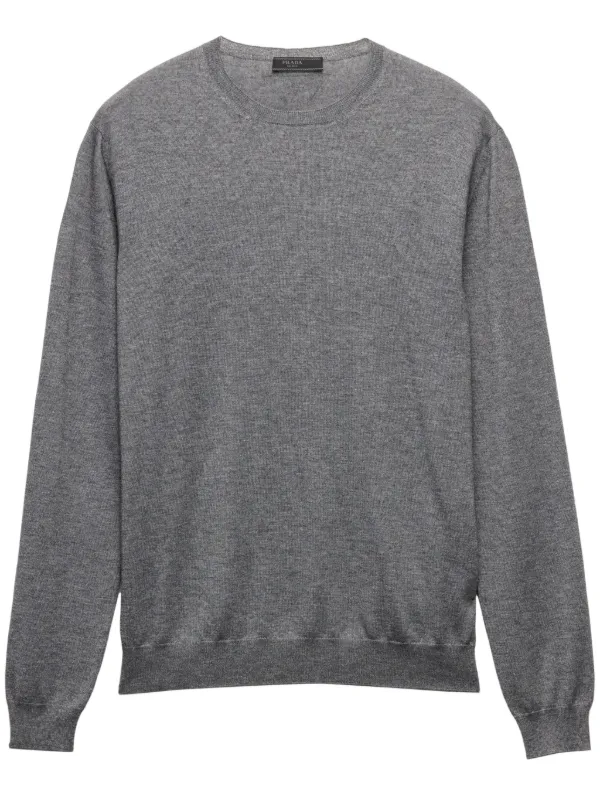 ✴︎美品✴︎【PLADA】 ウールxカシミア クルーネック セーター グレー グレー PRADAロゴ カシミヤxウール クルーネック セーター | PRADA