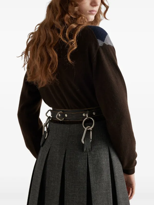 Prada Belted Pleated Midi Skirt | Grey | FARFETCH