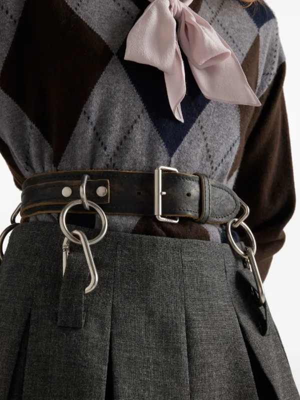 Prada Belted Pleated Midi Skirt | Grey | FARFETCH