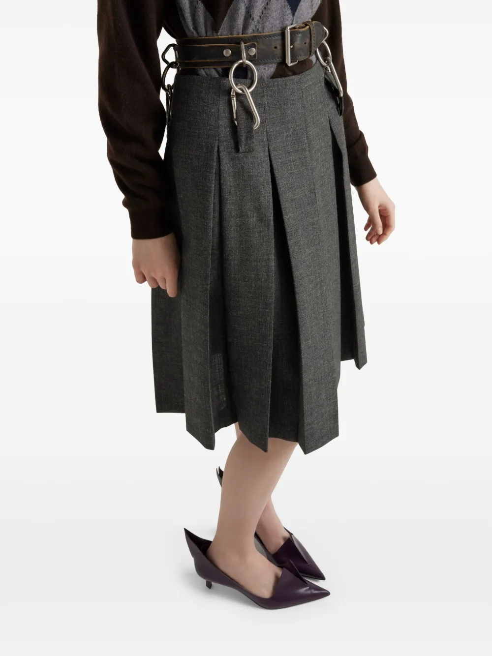 Prada Midi-plooirok met ceintuur Grijs