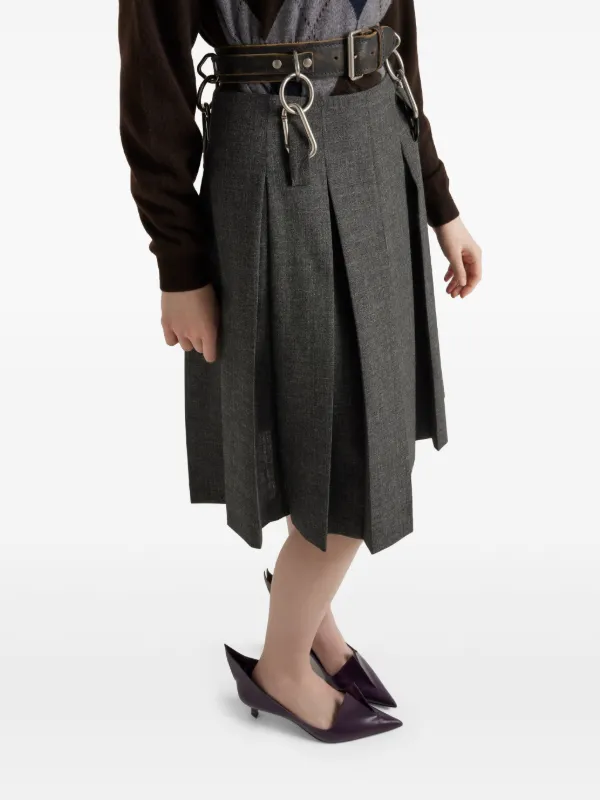 Prada Belted Pleated Midi Skirt | Grey | FARFETCH