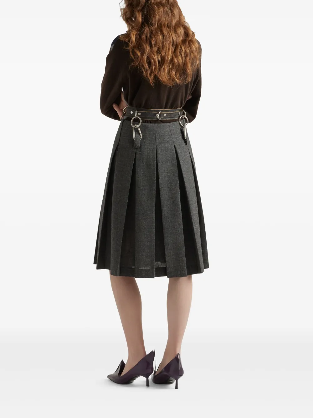 Prada Midi-plooirok met ceintuur Grijs
