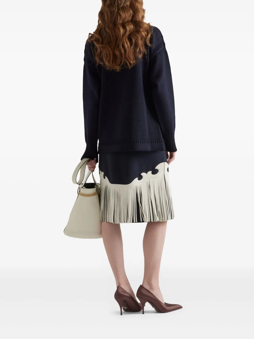 Prada Midi-rok met franje en stiksel Blauw
