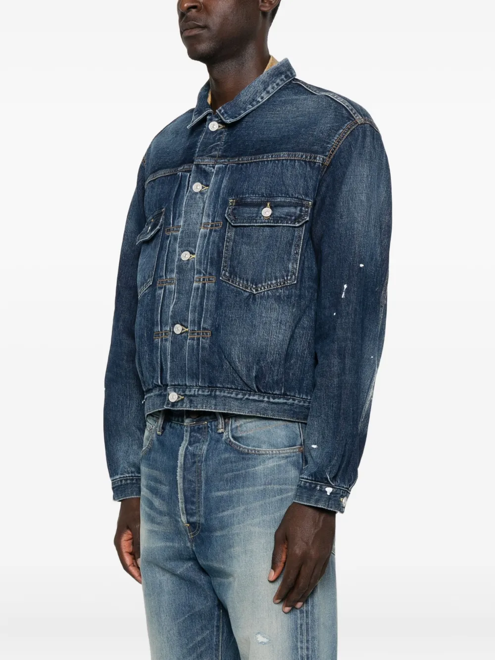 Visvim 101x Paint-splatter Denim Jacket In Blue
