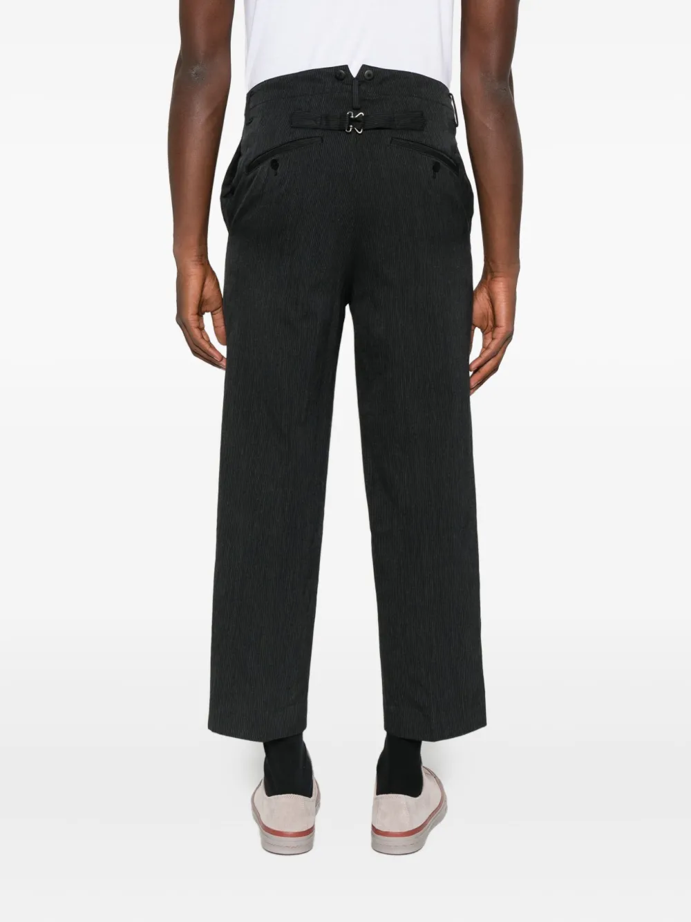 Visvim Pastoral Pinstripe Trousers In Black