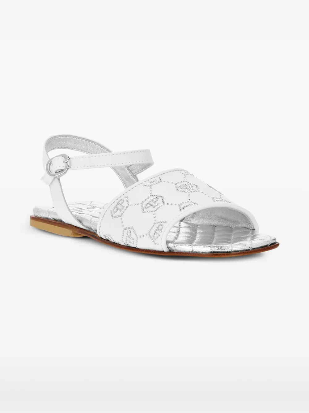 Philipp Plein Monogram Strass Flat Sandals In White