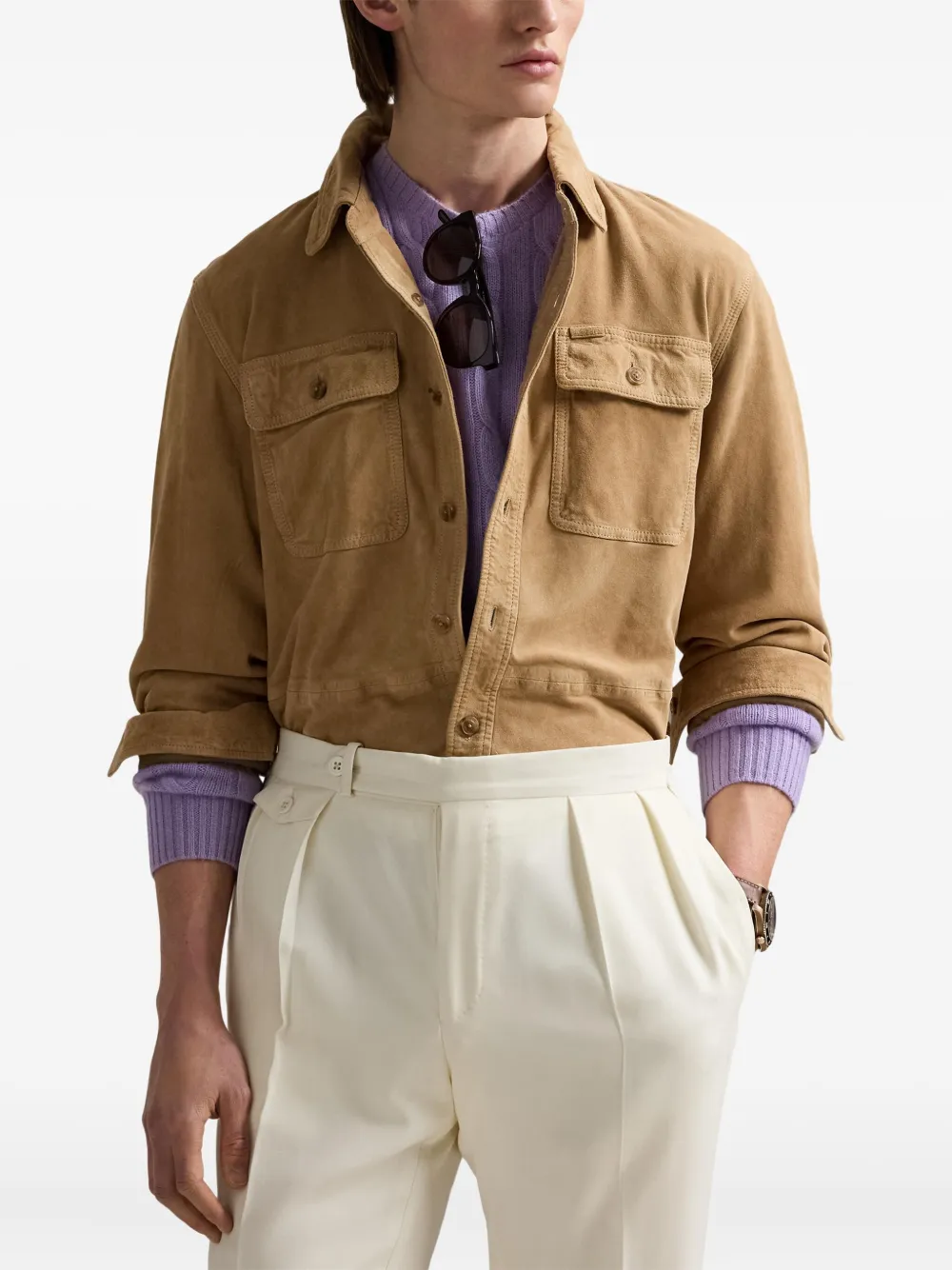 Polo Ralph Lauren Button-up suède shirtjack Beige