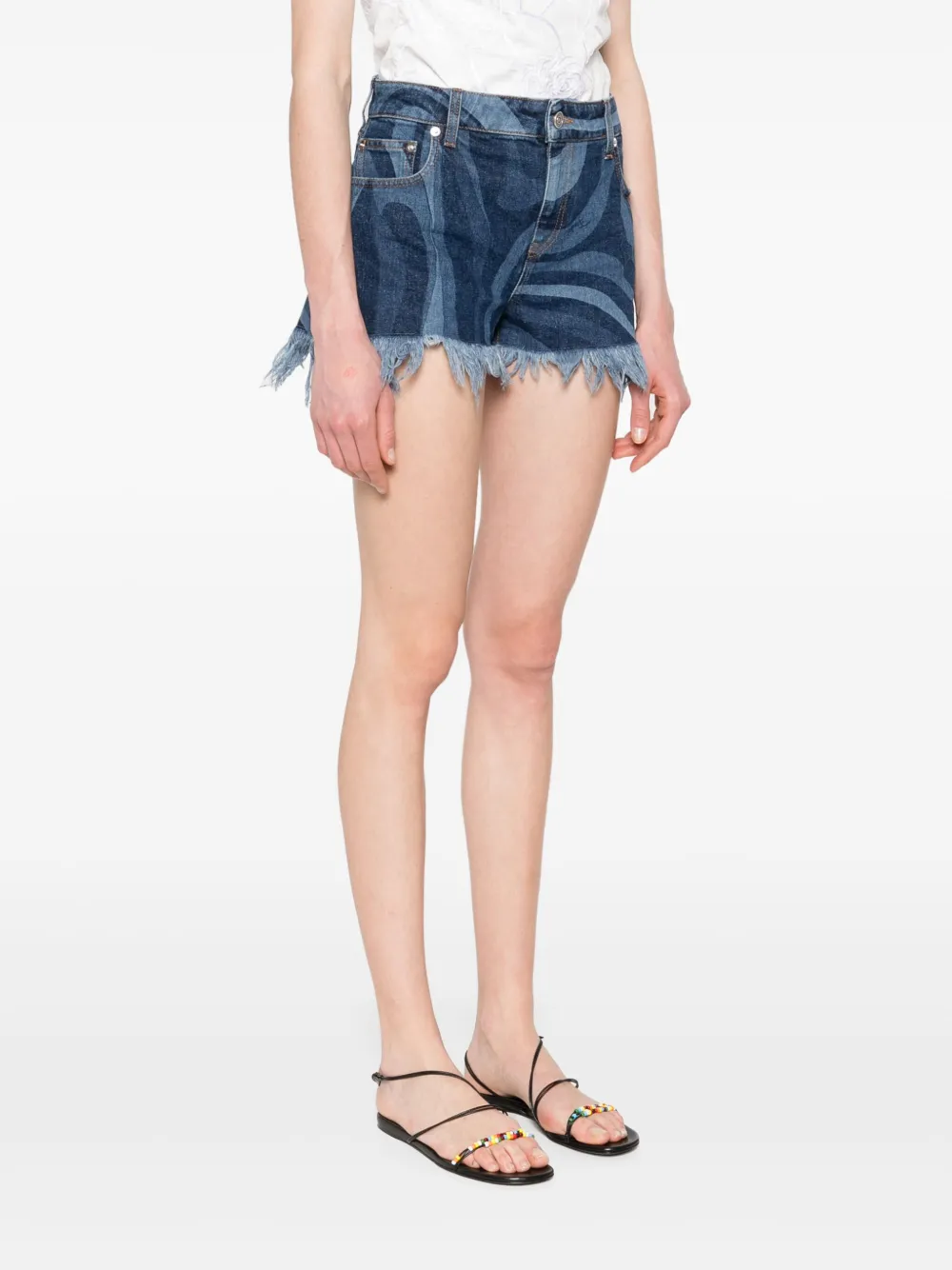 Shop Pucci Printed Denim Shorts In Blue