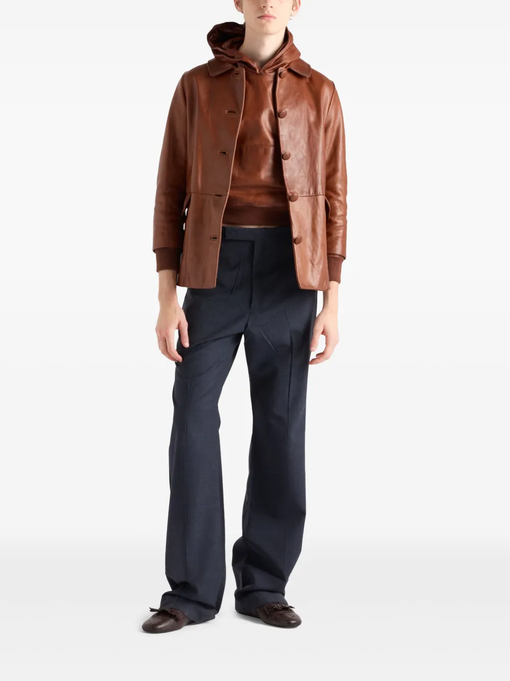 Prada Leren hoodie Bruin