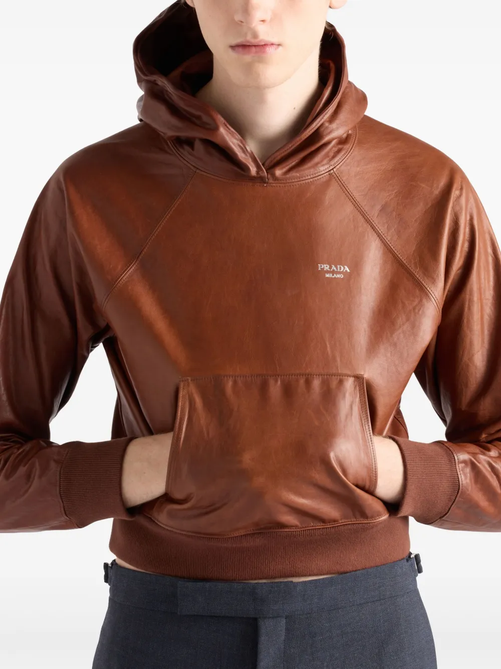 Prada Leren hoodie Bruin
