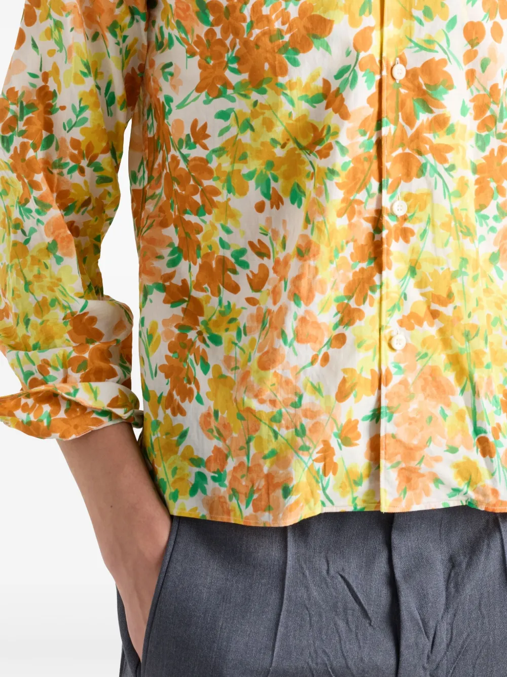 Prada floral-print Cotton Shirt | Orange | FARFETCH