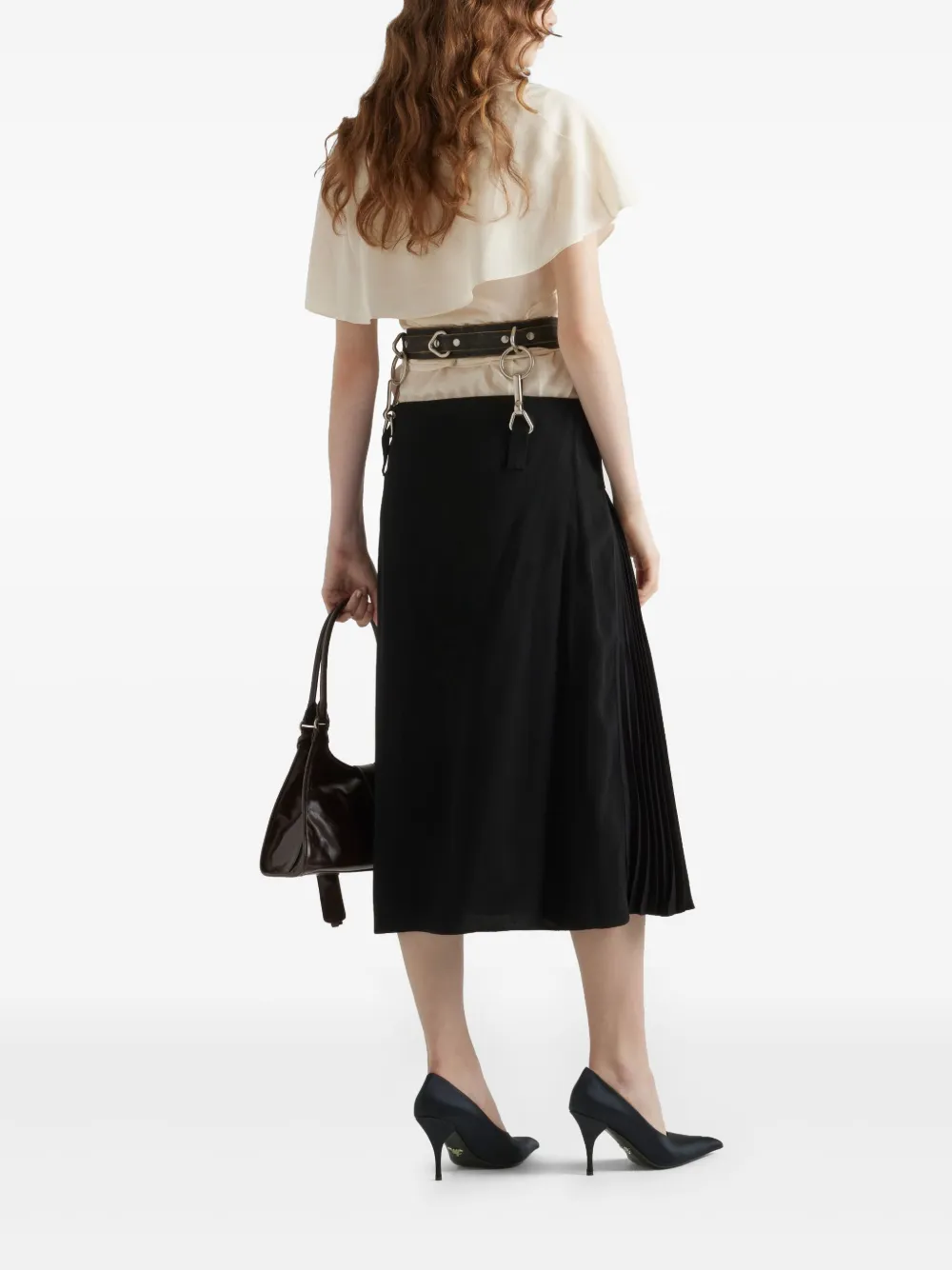 Prada Midi-plooirok met ceintuur Zwart