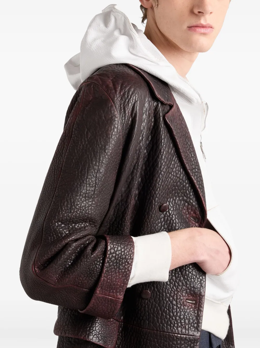 Prada Leather zip-up Hoodie | White | FARFETCH
