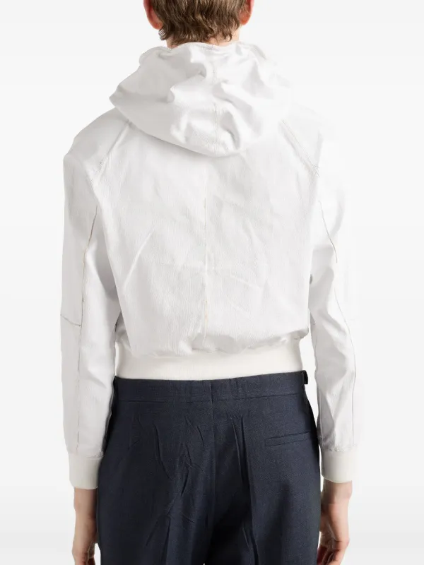 Prada Leather zip-up Hoodie | White | FARFETCH