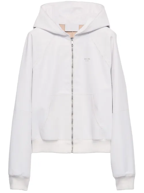 Prada hoodie zippé en cuir - Blanc - Prada - Modalova