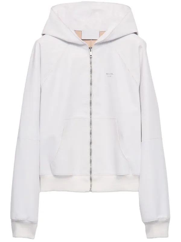Prada Leather zip-up Hoodie | White | FARFETCH