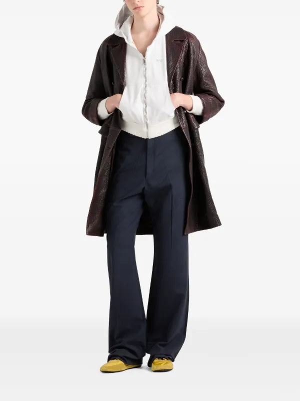 Prada Leather zip-up Hoodie | White | FARFETCH