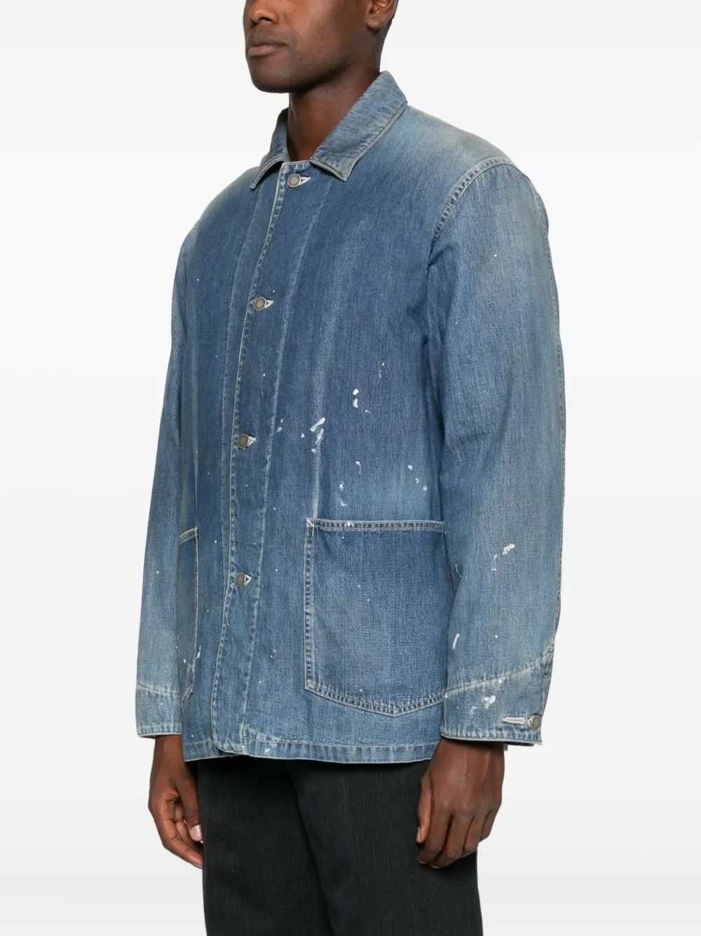 Visvim Patch-pocket Denim Overcoat In Blue