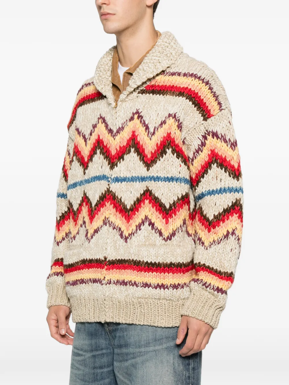 Visvim Zigzag-pattern Knit Cardigan In Multi