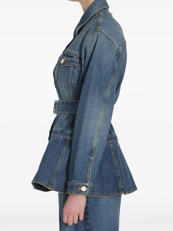 Alaïa Peplum Denim Jacket | Blue | FARFETCH
