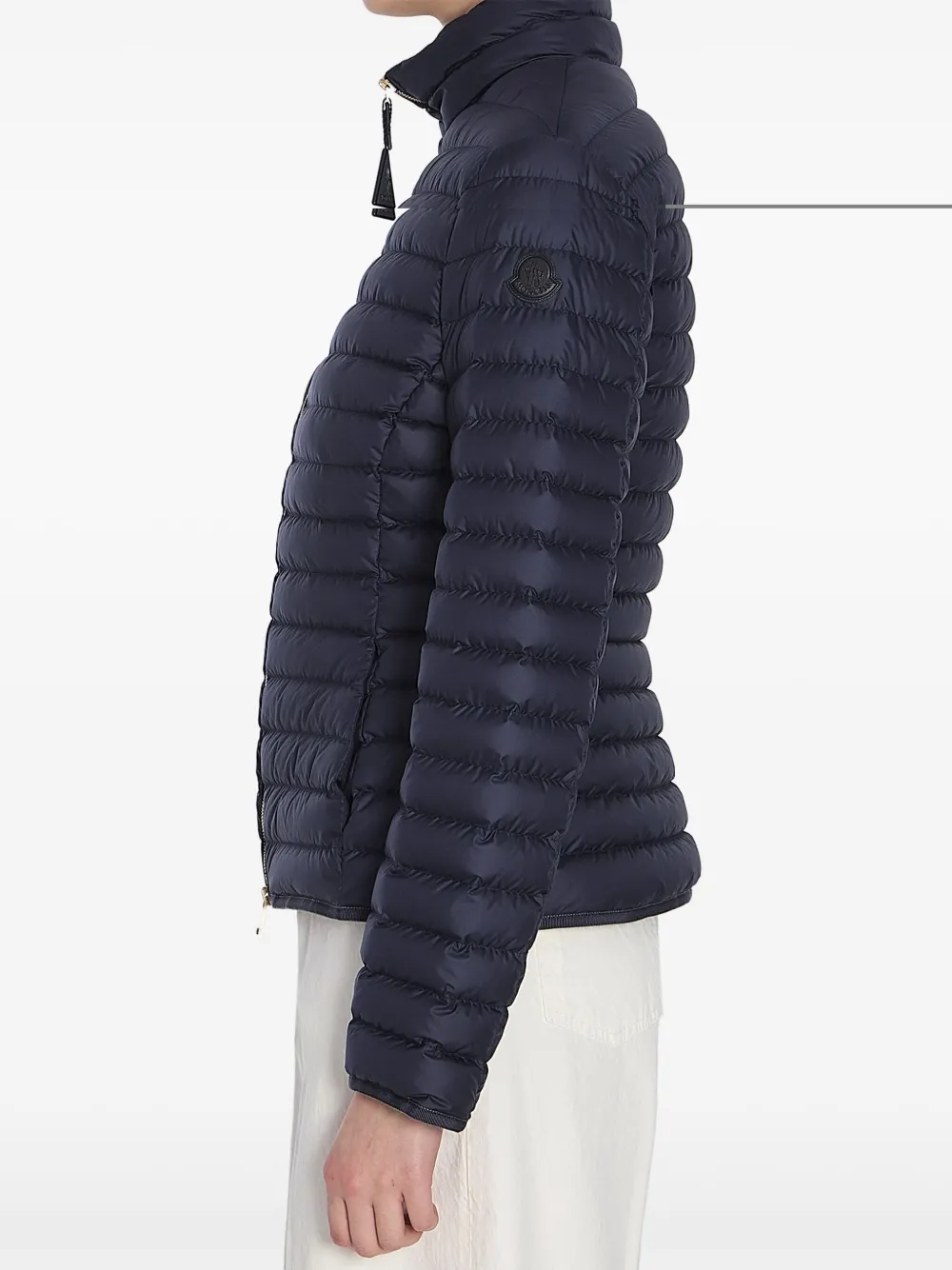 Moncler Quilted Zipped Down Jacket In Navy Blue Polyamide In Blau