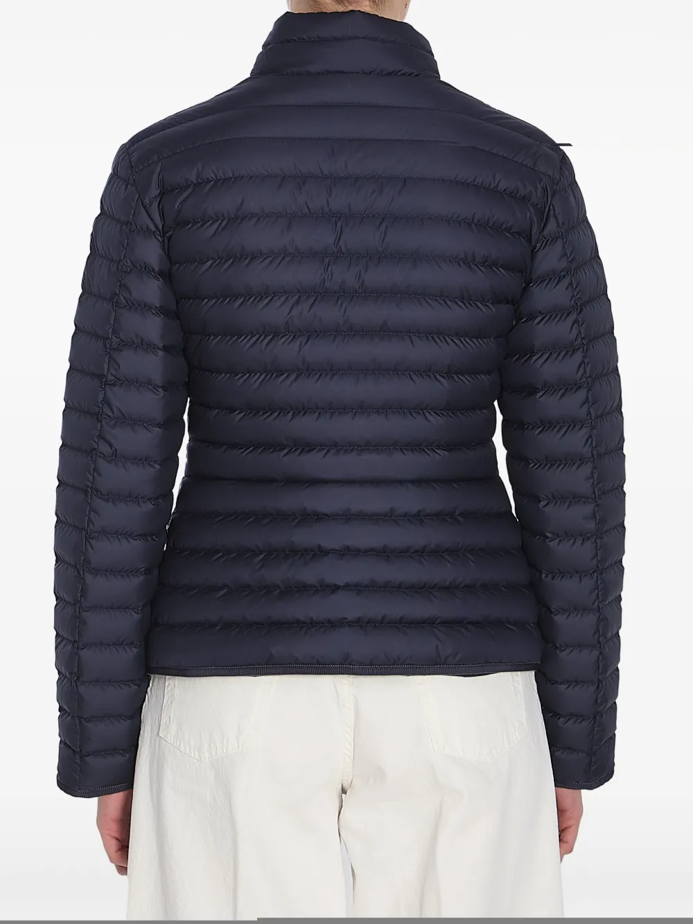 Moncler Quilted Zipped Down Jacket In Navy Blue Polyamide In Blau