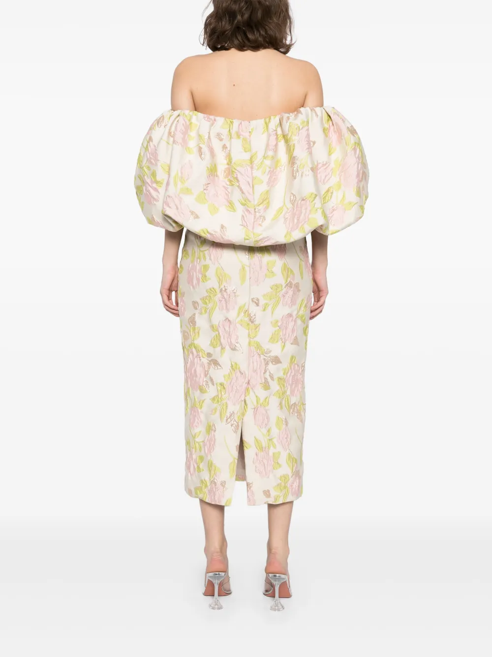 Amsale Off-shoulder jurk met bloemen jacquard Beige